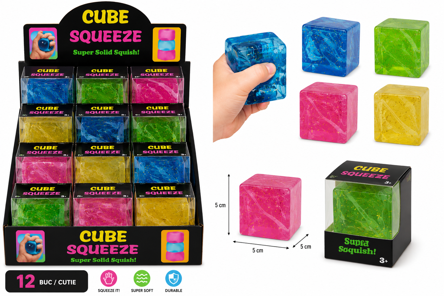 Cub Needoh - Antistress squishy 5 cm, jucarie elastica soft, cub moale relaxare- MODEL ALEEATOR