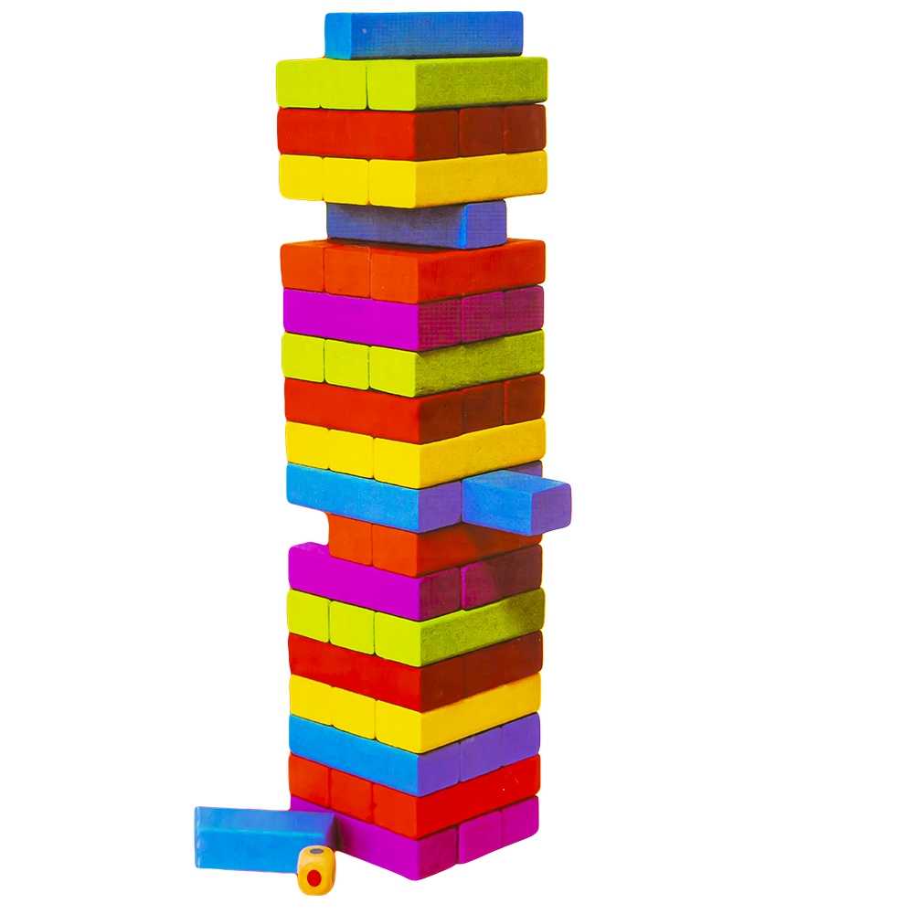 Joc de îndemânare și echilibru - Turnul Căzător (Blocks Multicolor cu Zar)